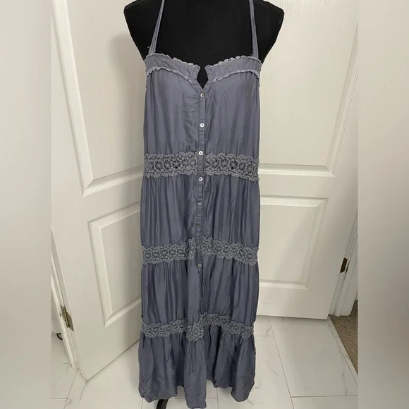 Free People maxi dress lace inserts size M denim color - Picture 1 of 10